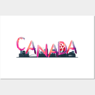 Canada Landmarks Watercolor police - Pink lettering Posters and Art